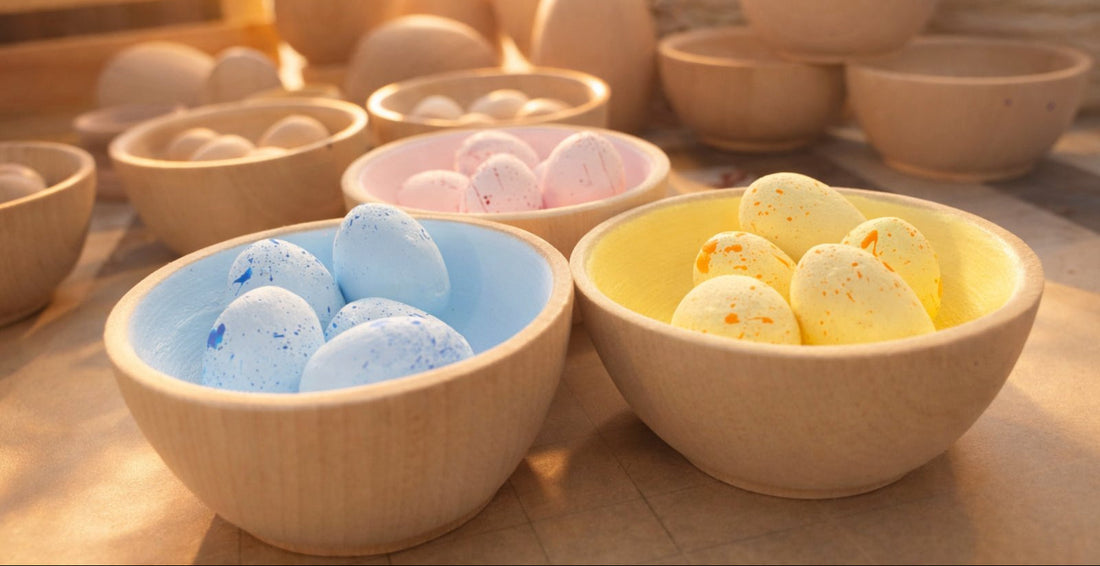 DIY Montessori Easter Sorting Cups with Wooden Eggs