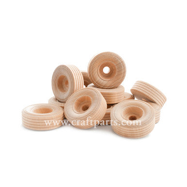 wooden toy wheels with rubber tread 2" Treaded Wheel